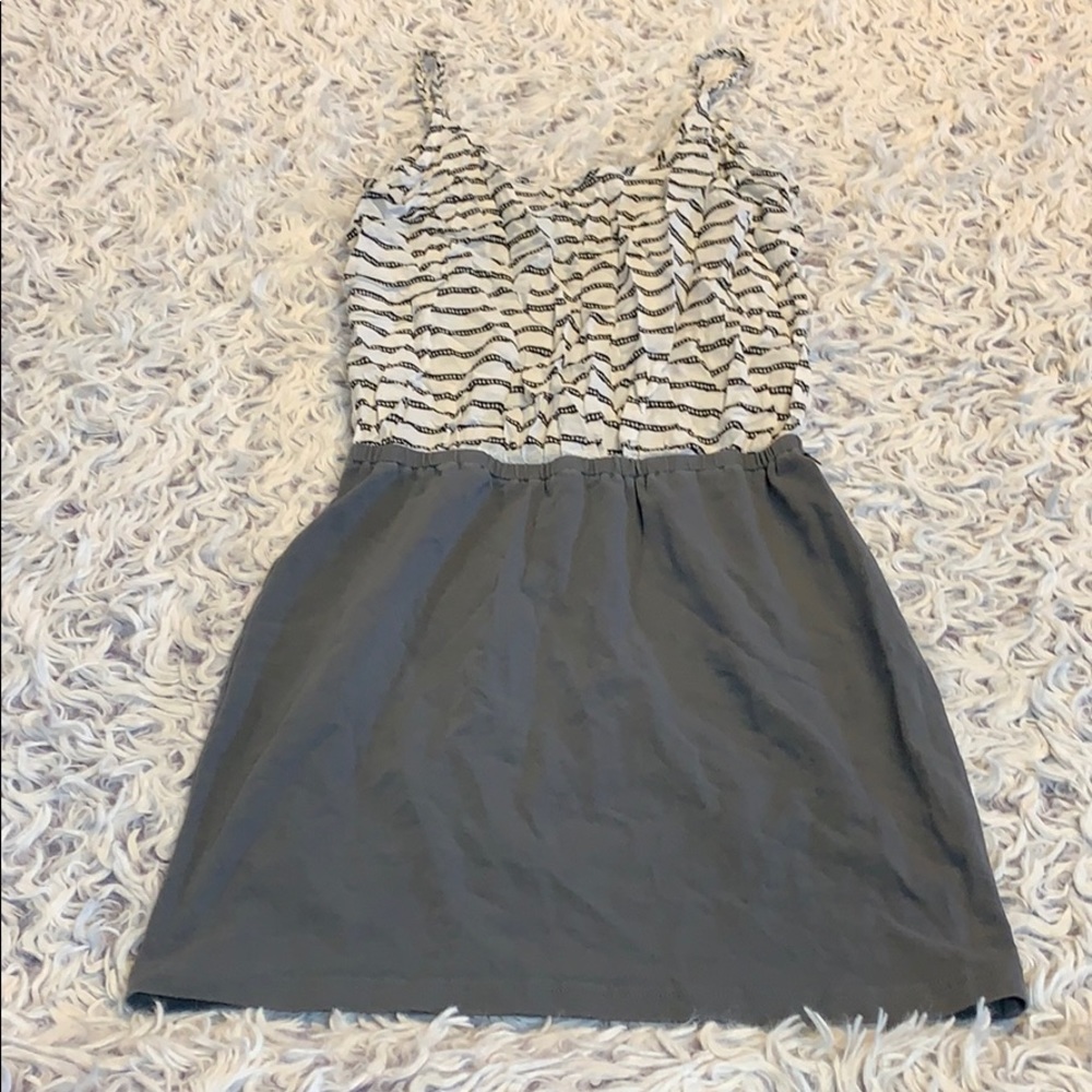 Navy & ivory stripes, gray bottom, strappy dress